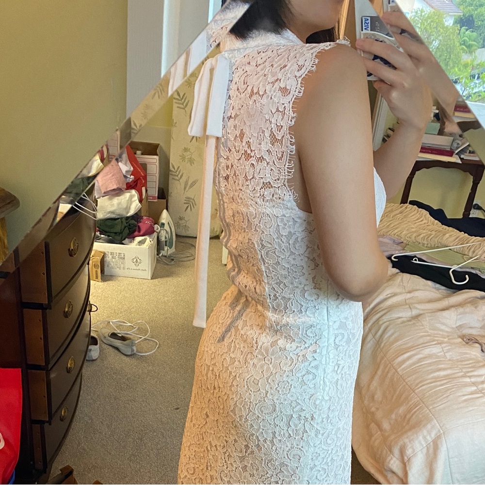 [SALE] Michael Kors sleeveless white lace flare midi dress